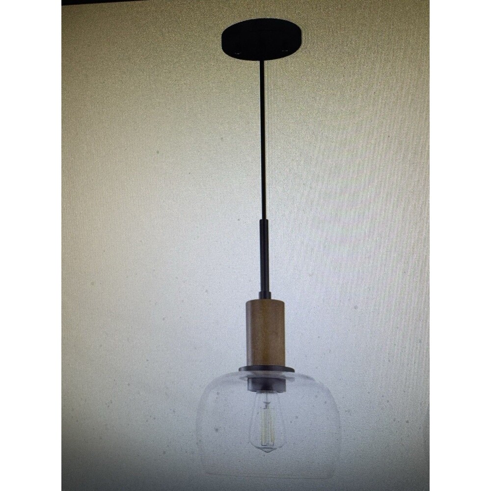 1 Light Hanging Kitchen Island Pendant Light 7.3" Clear Drum Glass Indoor